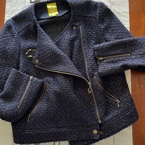 Tweed Admiral Blue Black Gold Blazer Wool Blend